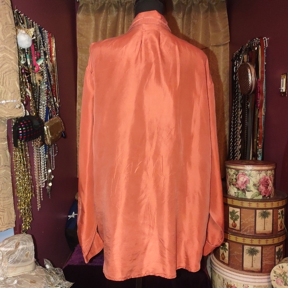 Creative Edge Burnt Orange 100% Silk Blouse L - Picture 3 of 3